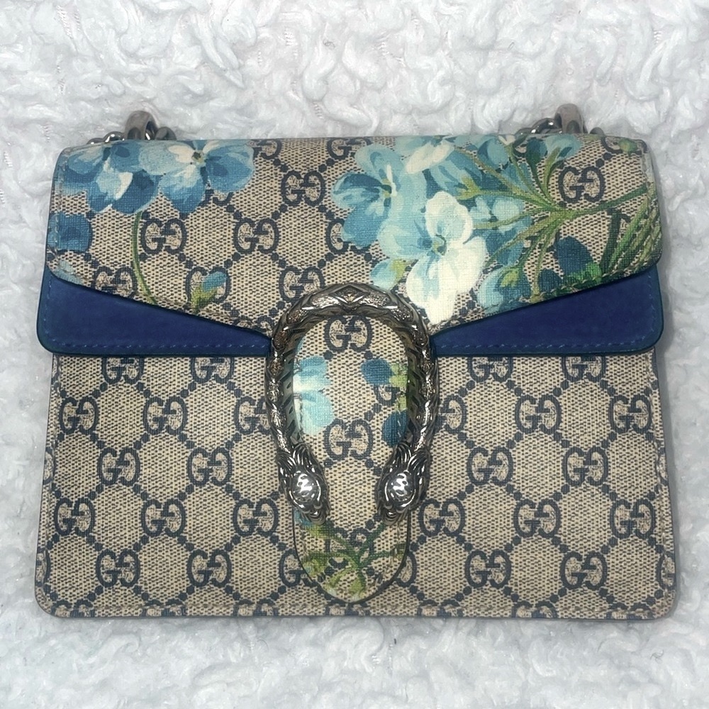 Gucci GG Supreme Dionysus Blooms Floral Mini Chain Shoulder Crossbody Bag Blue - Picture 3 of 17